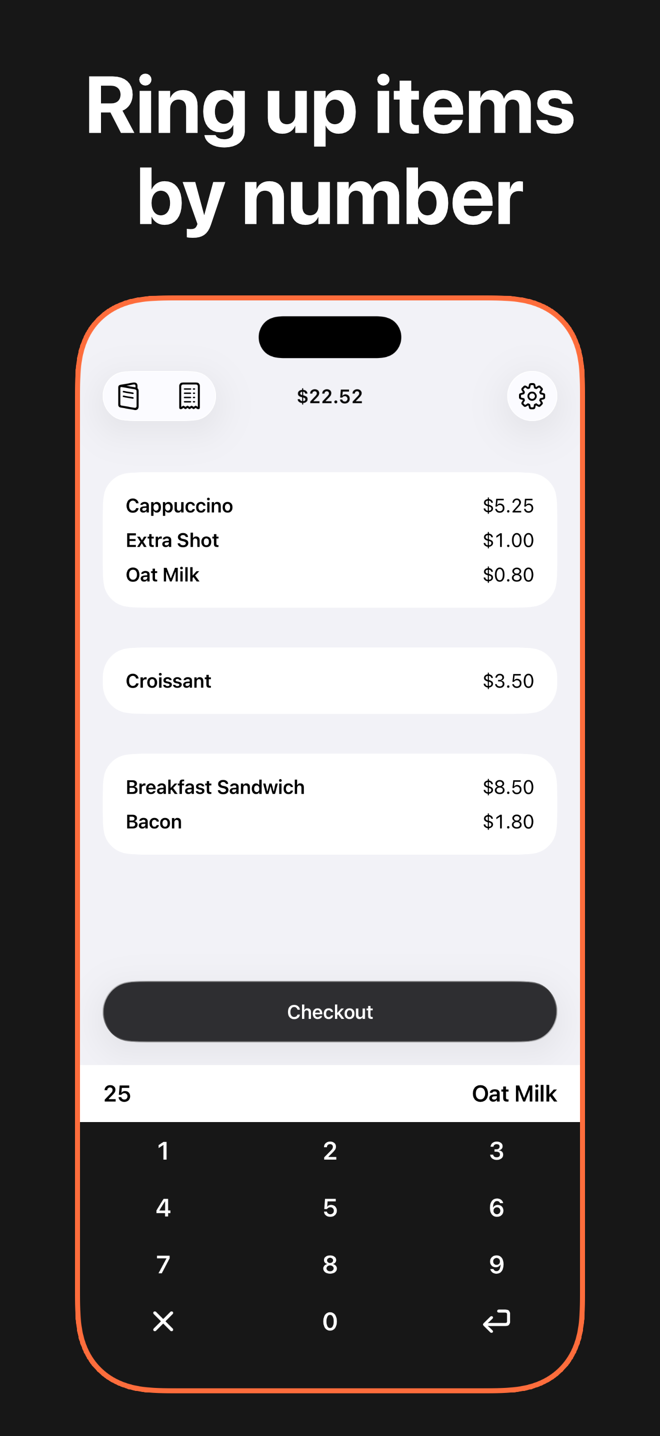IndieTill item entry using product numbers